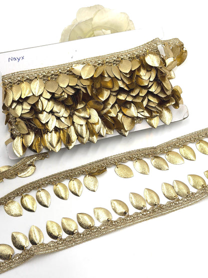 Golden Leaf Jhalar Lace Trim Metal Fringe Border Tassel