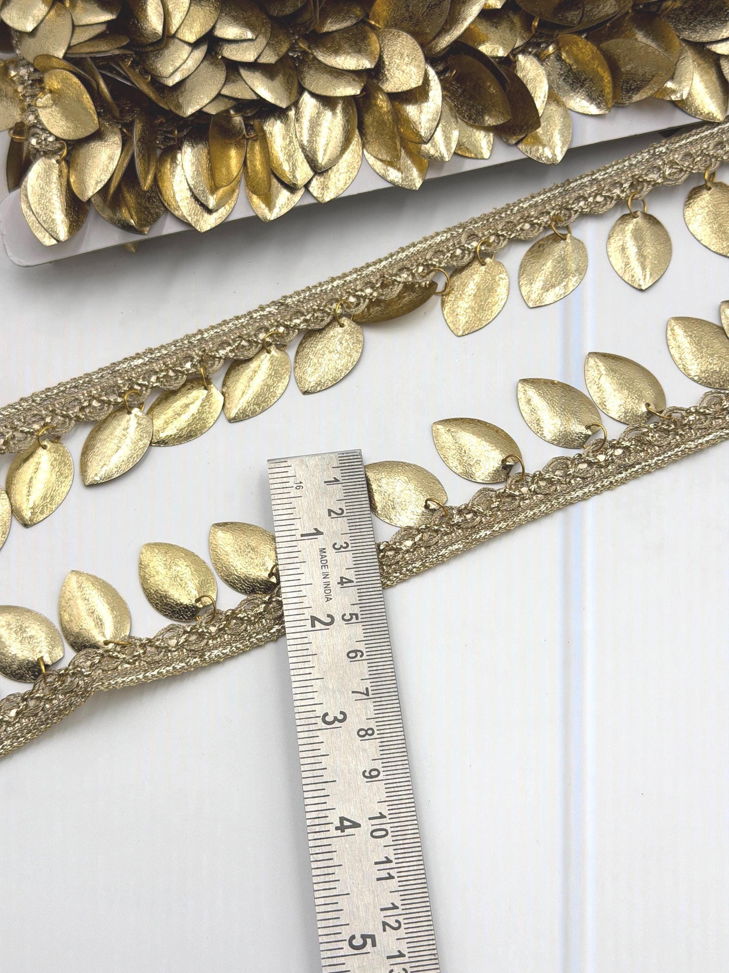 Golden Leaf Jhalar Lace Trim Metal Fringe Border Tassel