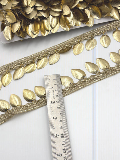 Golden Leaf Jhalar Lace Trim Metal Fringe Border Tassel