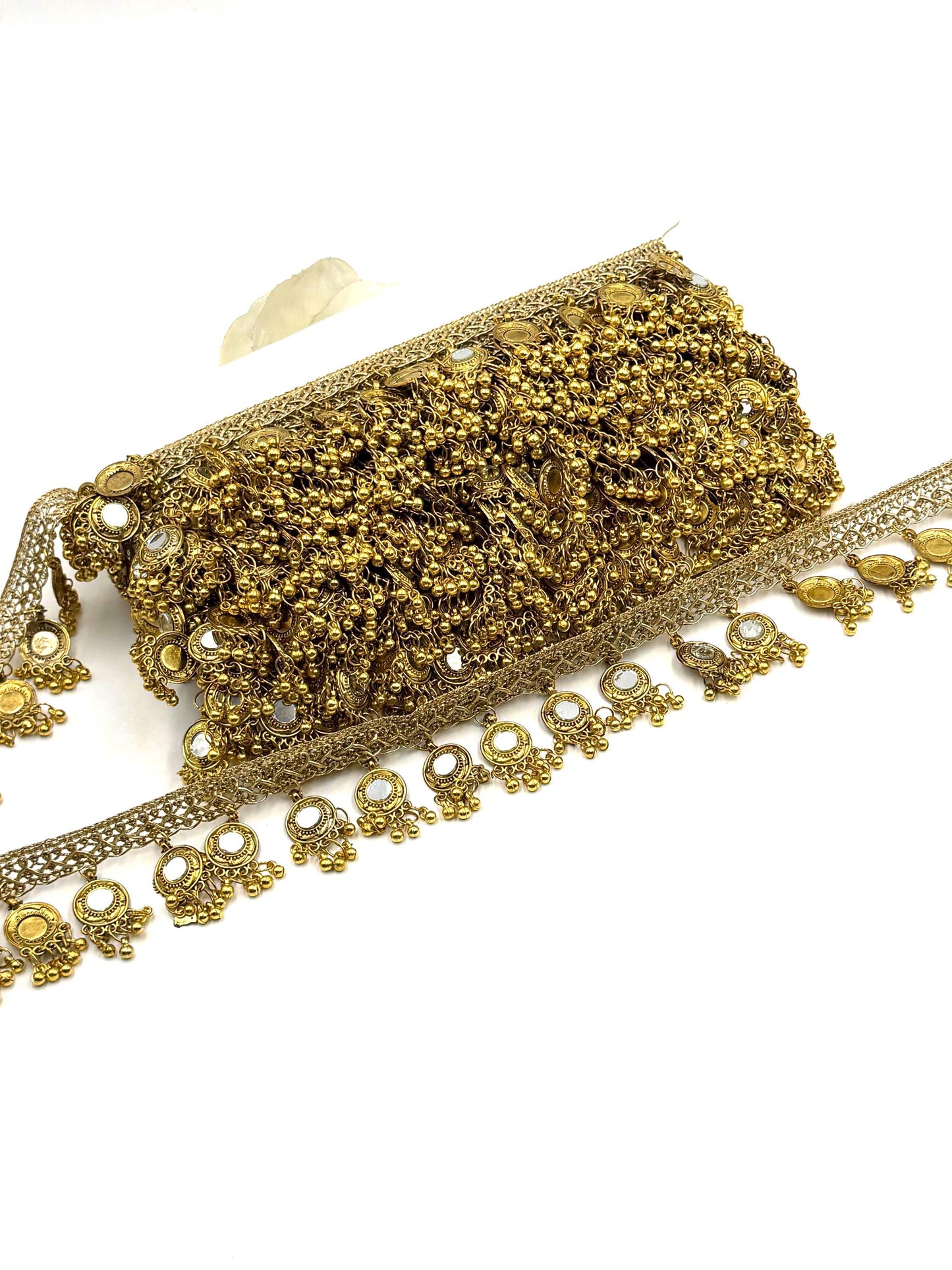Hand Embroidered Zari Mirror Tassel Trim Hand Made
