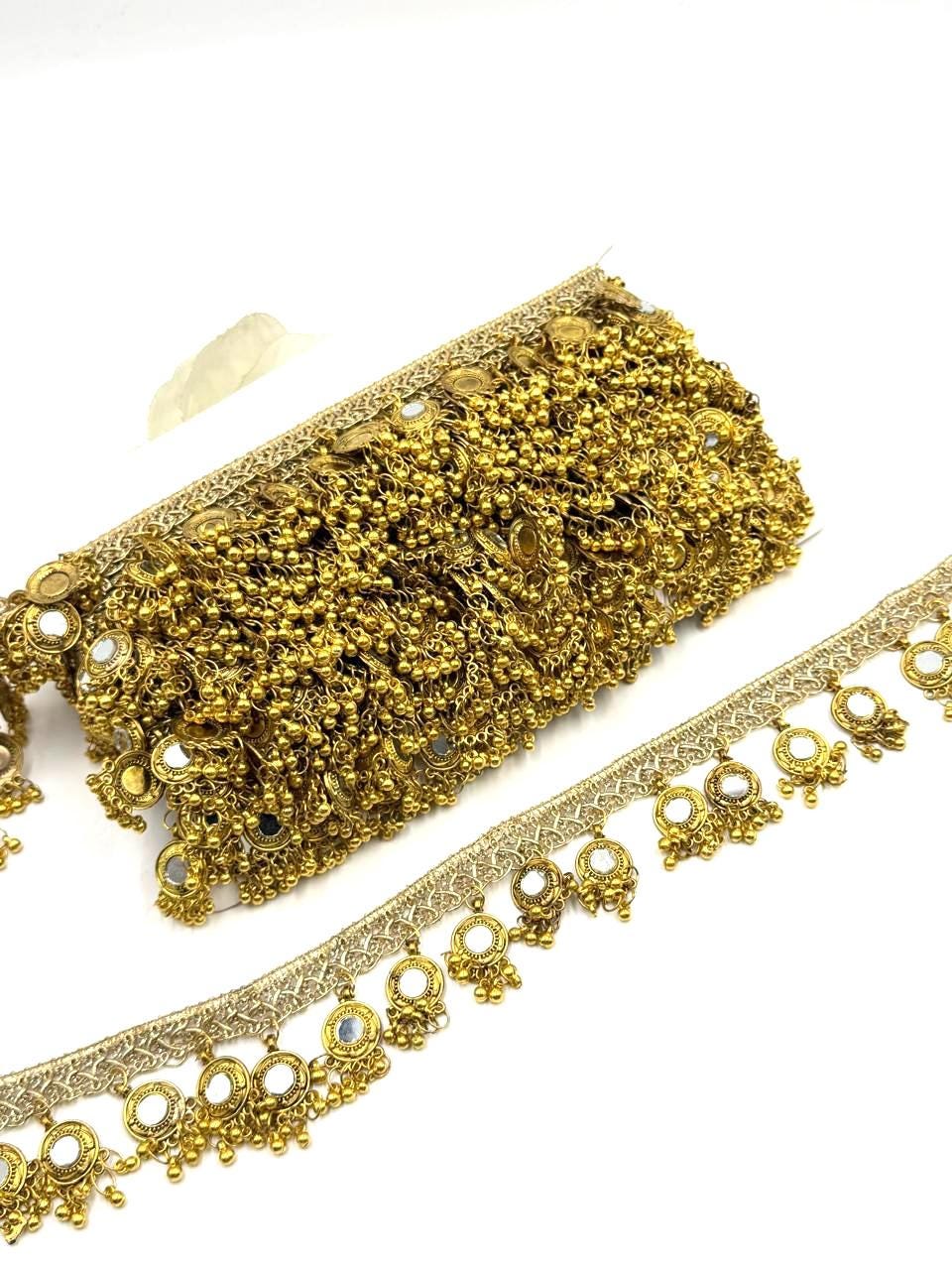 Hand Embroidered Zari Mirror Tassel Trim Hand Made