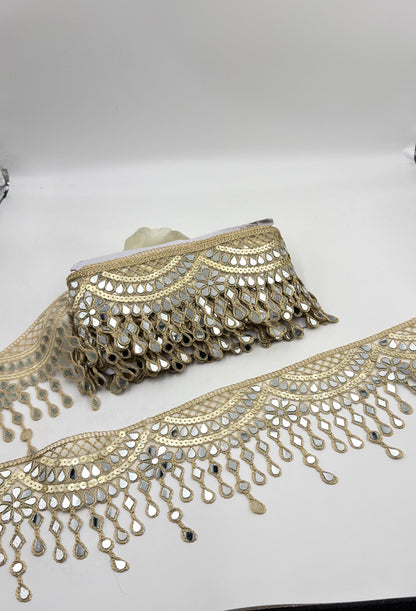Hand Embroidered Mirror Trim Gold Zari Border