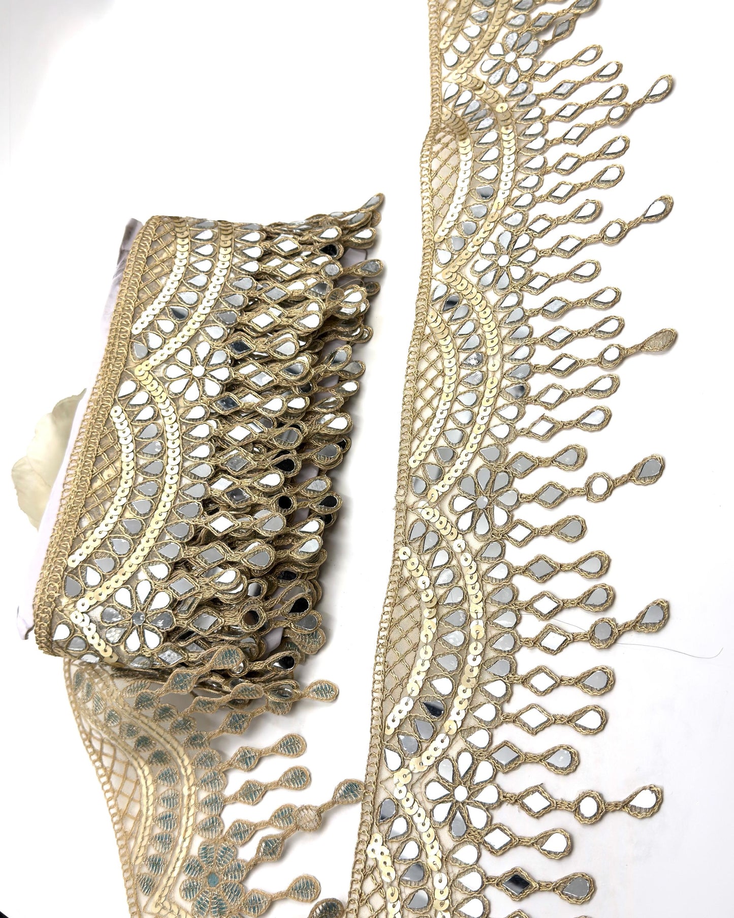 Hand Embroidered Mirror Trim Gold Zari Border