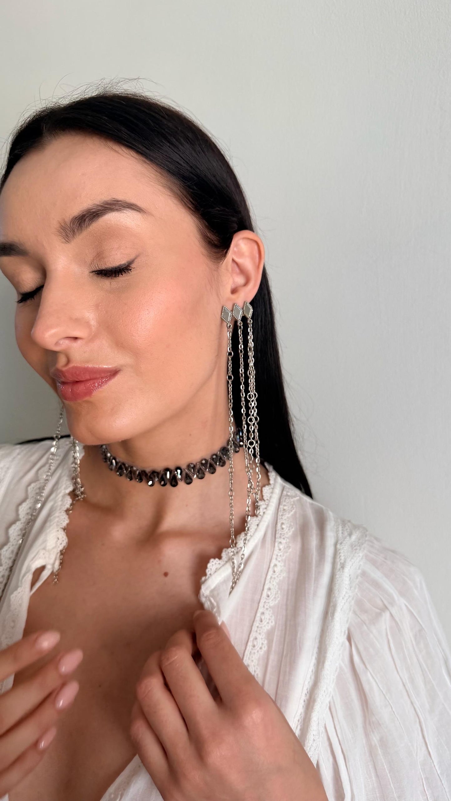 Silver Mirror Chain Drop Earrings Handmade
