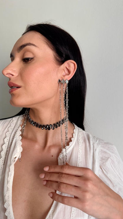 Silver Mirror Chain Drop Earrings Handmade