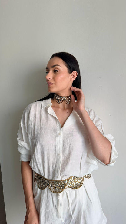 Handmade Mirror Embroidered Choker Necklace