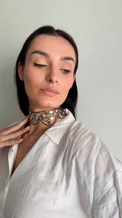 Handmade Mirror Embroidered Choker Necklace