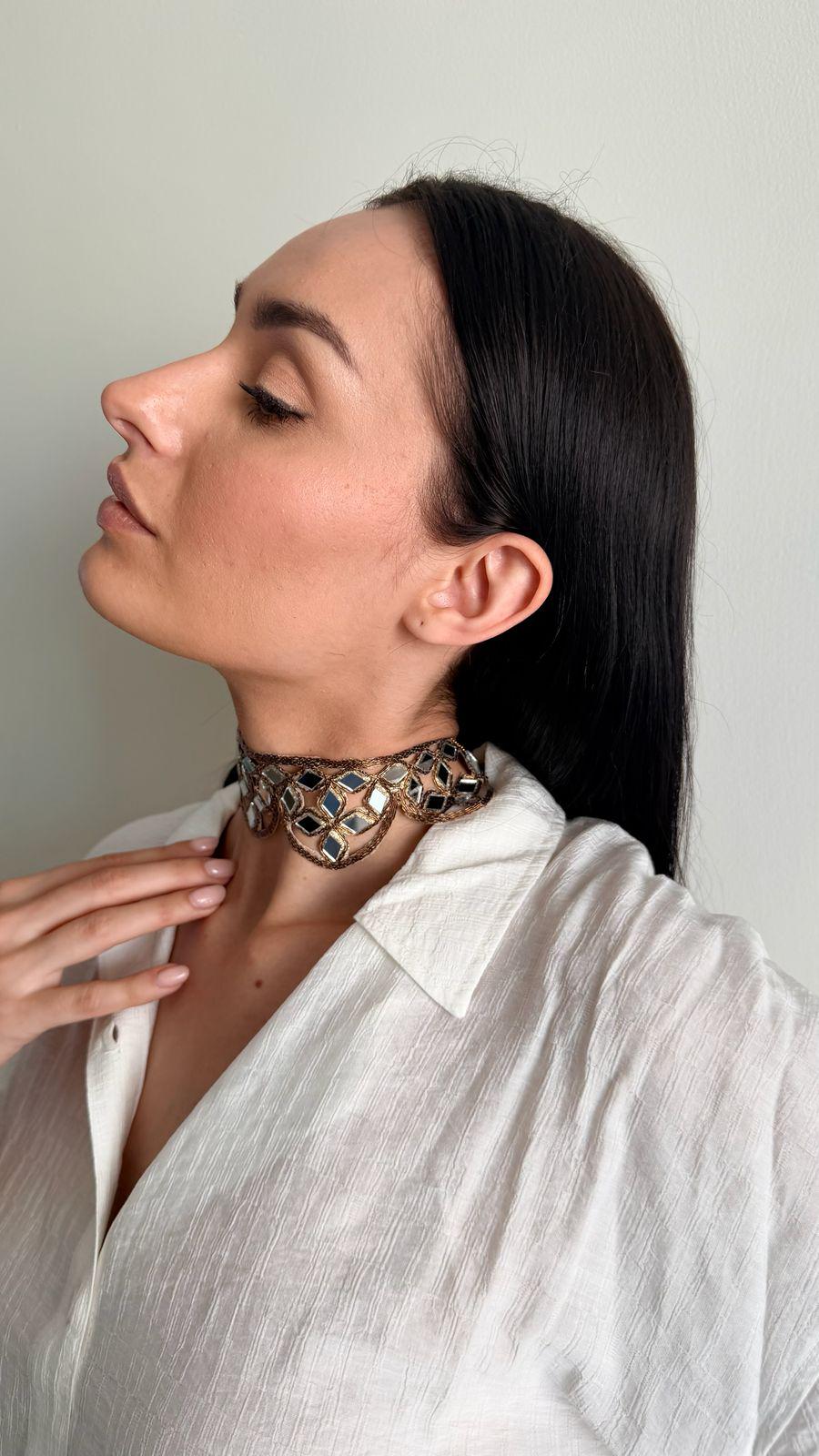 Handmade Mirror Embroidered Choker Necklace