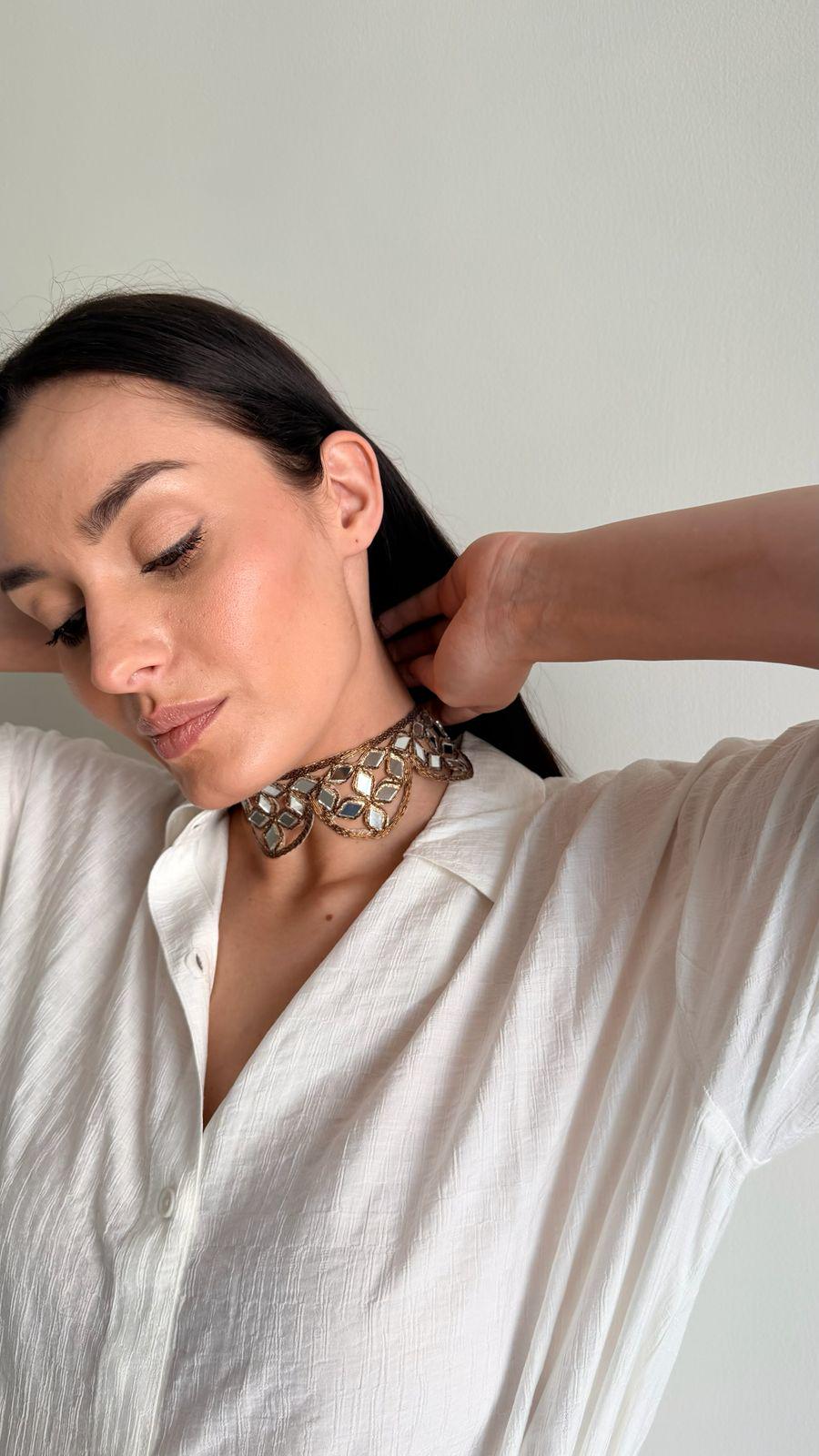 Handmade Mirror Embroidered Choker Necklace