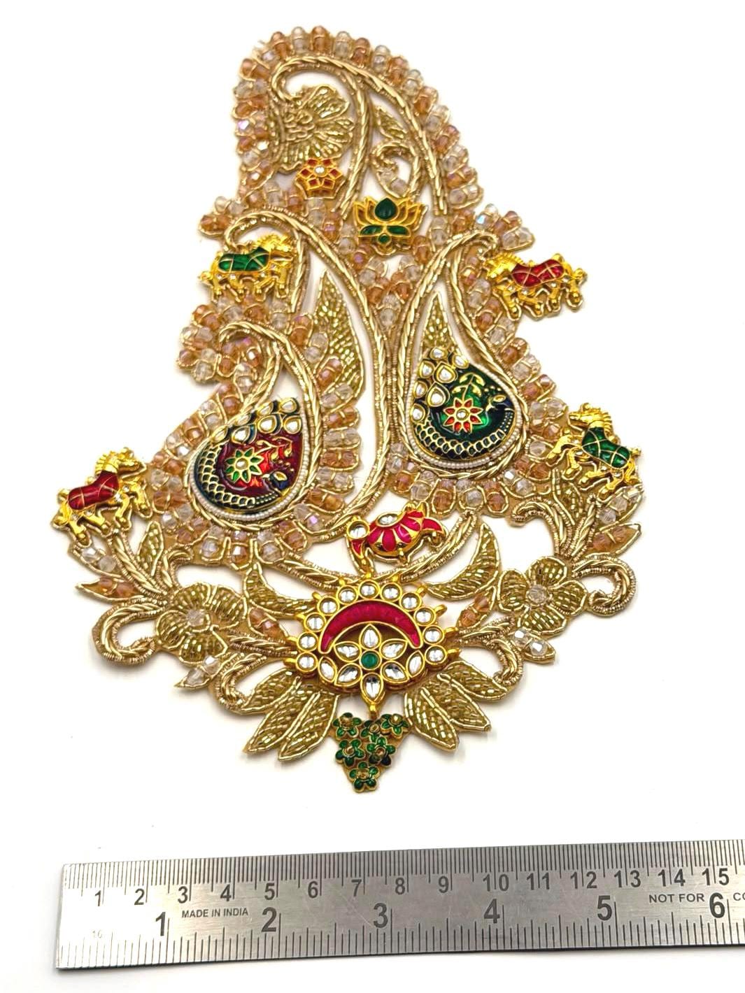 Royal Kundan Paisley Applique Patch Hand Embroidered Jewel
