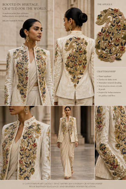 Handcrafted Paisley Jewelry Applique Patch Indian Zari Hand Embroidery Couture Kundan Crystal Embellish Bridal Wear Saree Lehenga Decoration