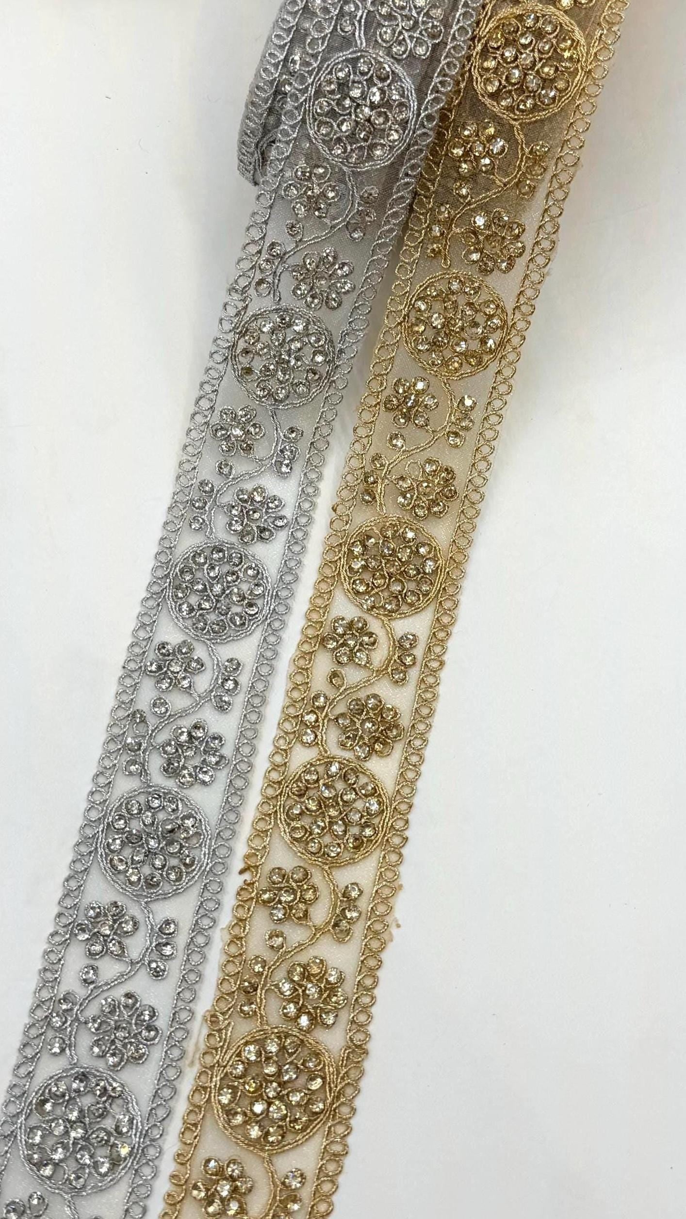 Silver & Gold Rhinestone Trim Lace