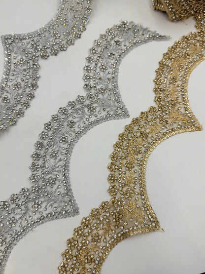 Bridal Neckline Trim Rhinestone Embroidered Lace