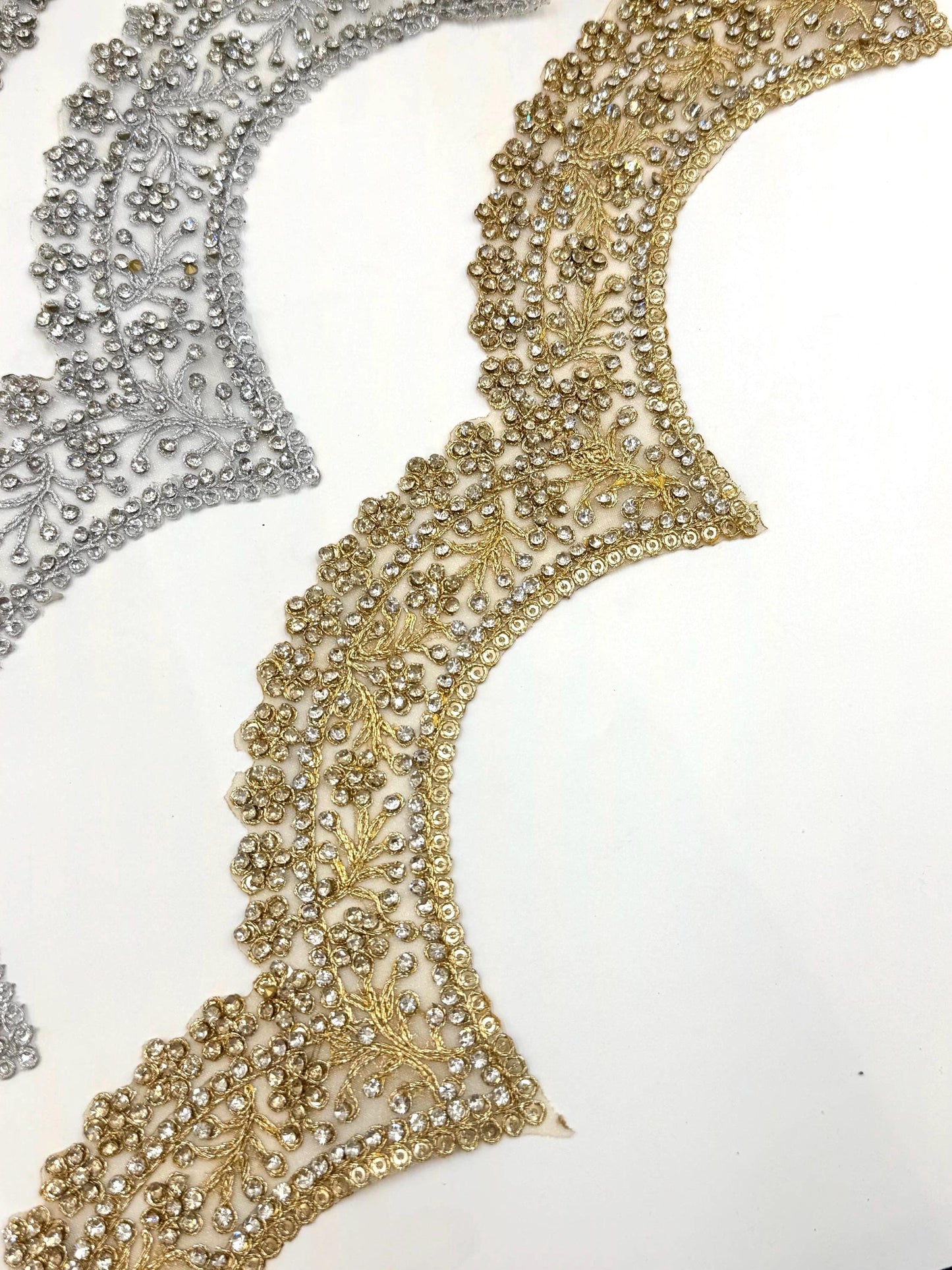 Bridal Neckline Trim Rhinestone Embroidered Lace