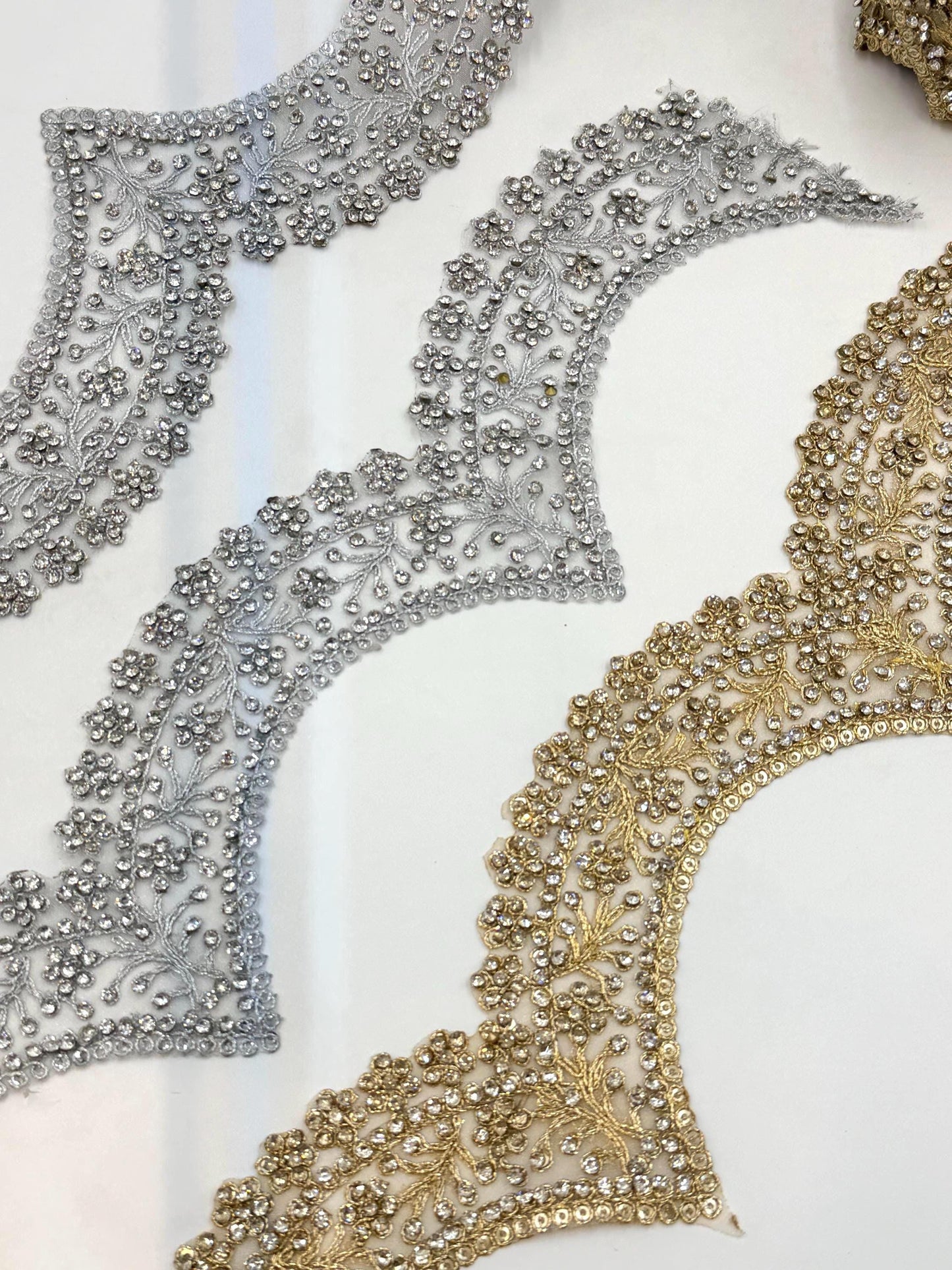 Bridal Neckline Trim Rhinestone Embroidered Lace