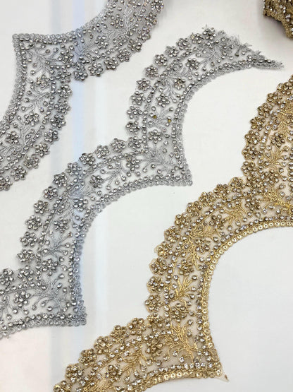 Bridal Neckline Trim Rhinestone Embroidered Lace