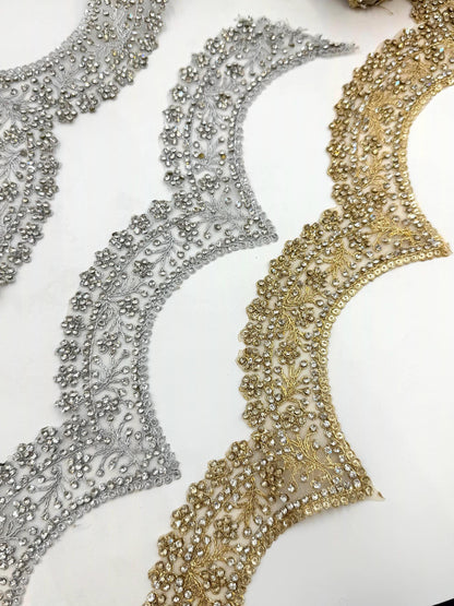 Bridal Neckline Trim Rhinestone Embroidered Lace