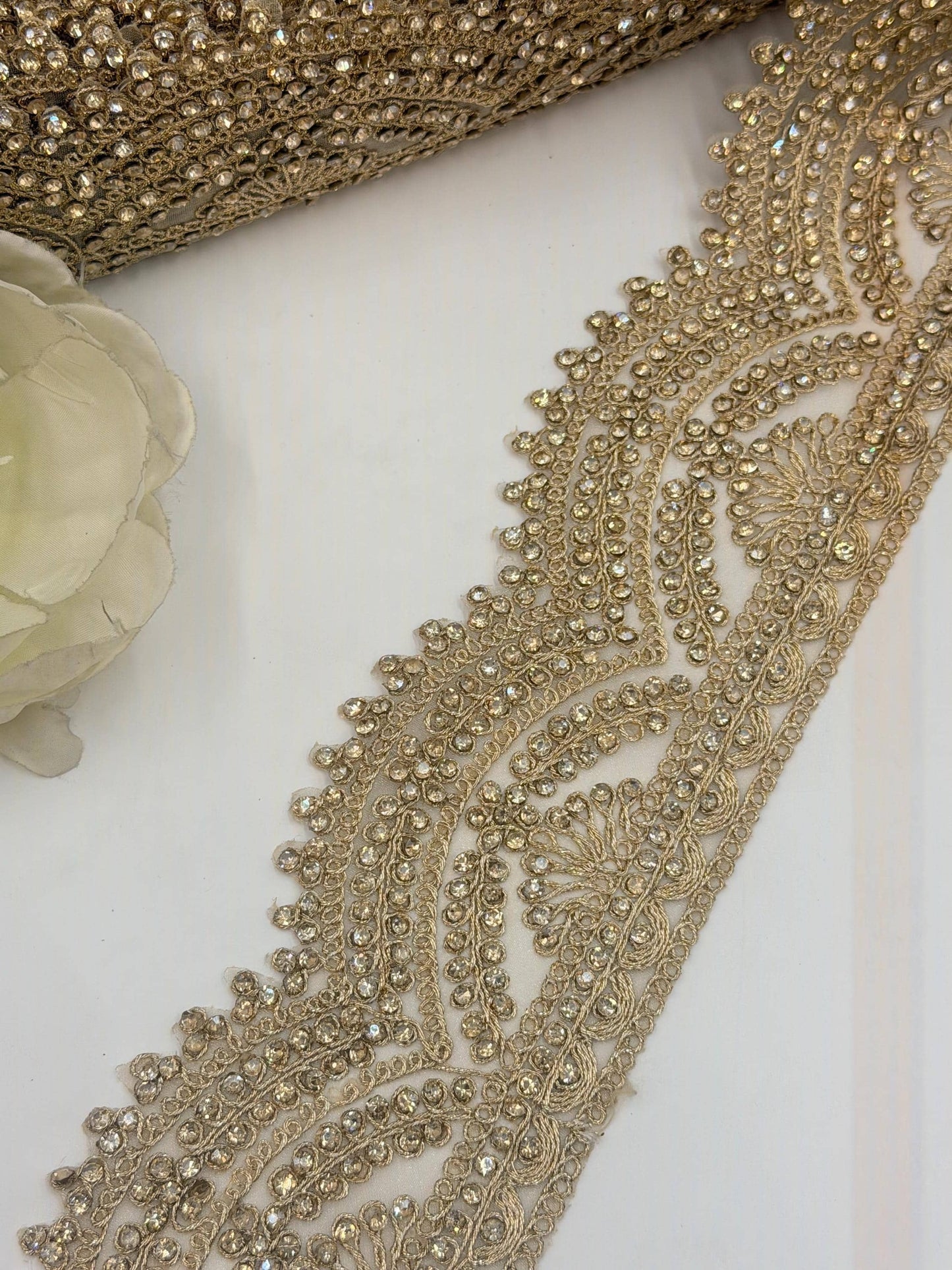 Luxury Rhinestone Bridal Trim Lace Crystal Embroidered Border