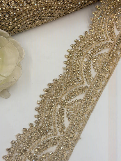Luxury Rhinestone Bridal Trim Lace Crystal Embroidered Border