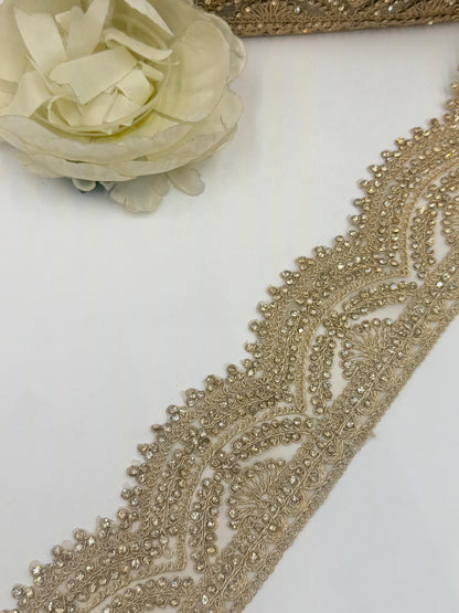 Luxury Rhinestone Bridal Trim Lace Crystal Embroidered Border