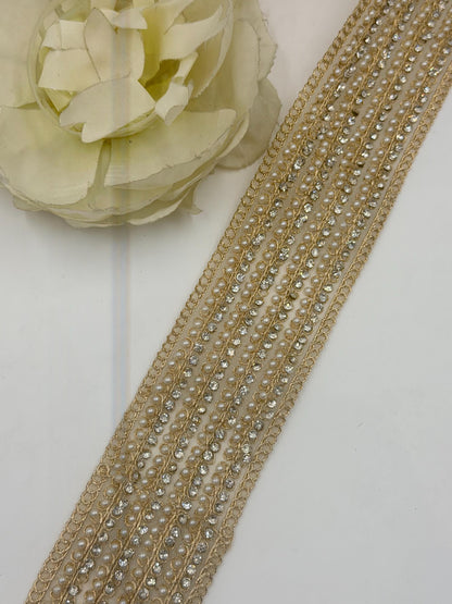 Pearl Rhinestone Bridal Trim Lace
