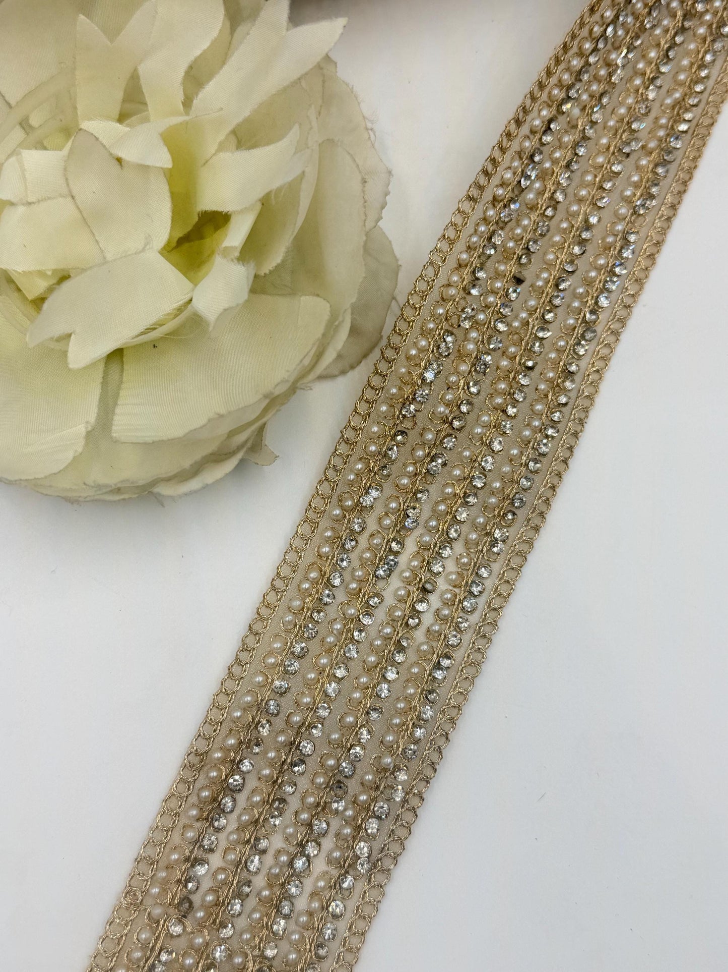 Pearl Rhinestone Bridal Trim Lace