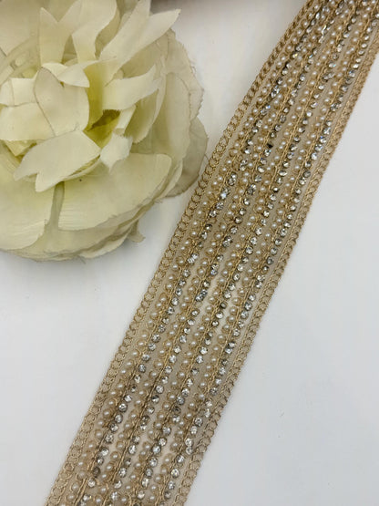 Pearl Rhinestone Bridal Trim Lace