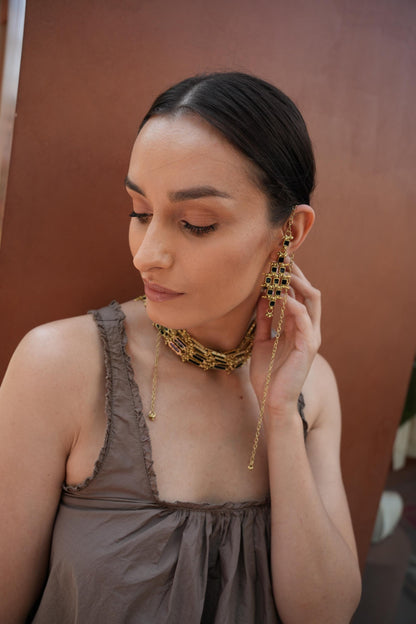 Gold Black Enamel Choker Necklace Gold Plated Statement