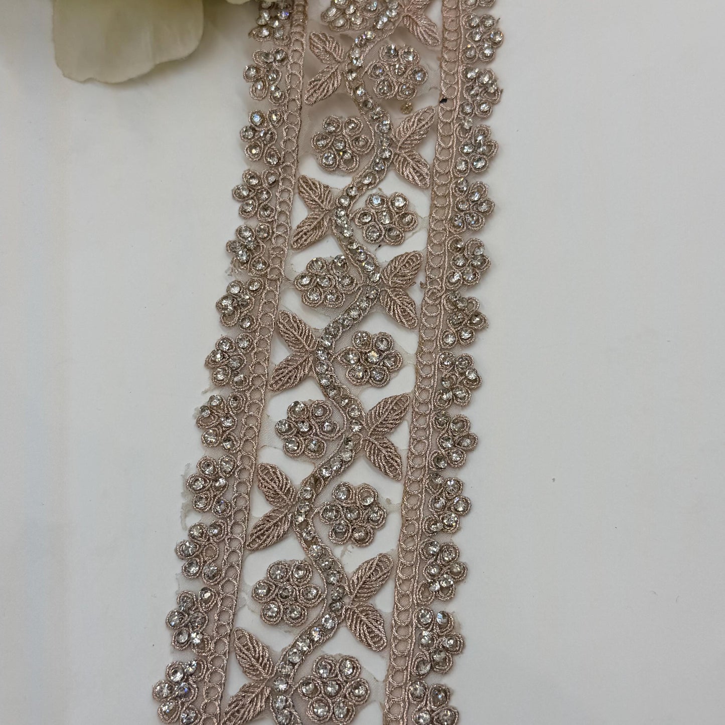 Gold Rhinestone Floral Lace Trim