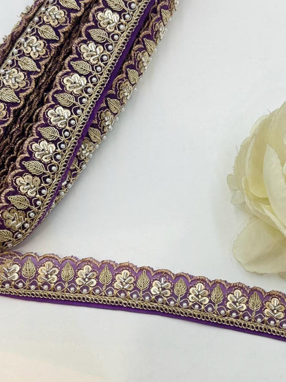 Thin Embroidered Beaded Lace Trim