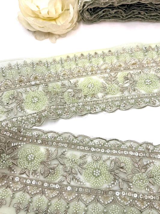 Mint Green Glass Bead Lace Trim Border