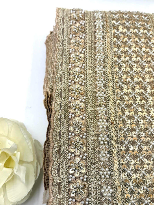 Champagne Gold Beaded Lace Trima