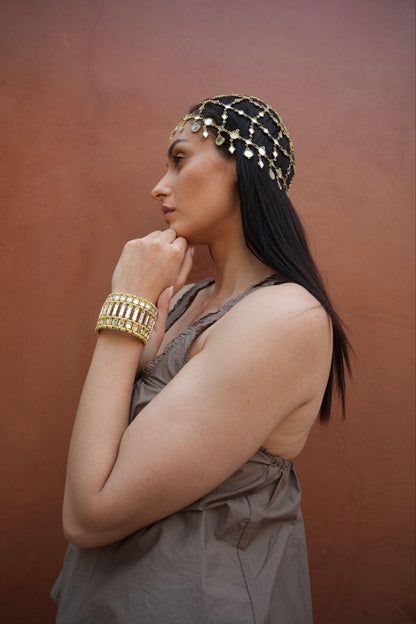 Gold Mirror Cuff Bracelet Handmade Adjustable Open Bangle