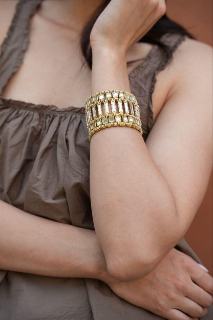 Gold Mirror Cuff Bracelet Handmade Adjustable Open Bangle