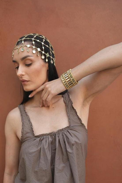 Gold Mirror Cuff Bracelet Handmade Adjustable Open Bangle