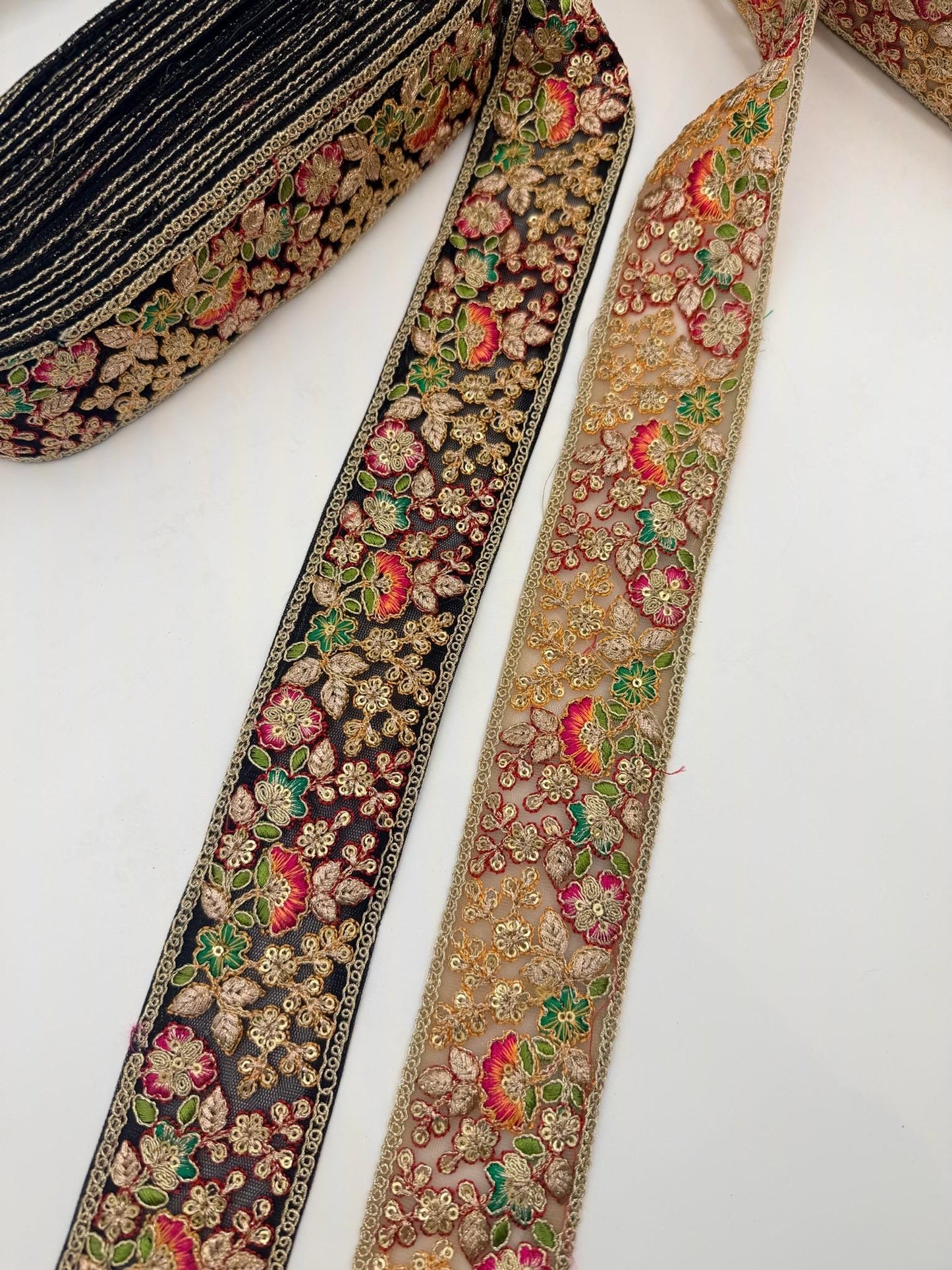 Black Floral Embroidered Lace Trim