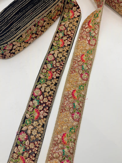 Black Floral Embroidered Lace Trim