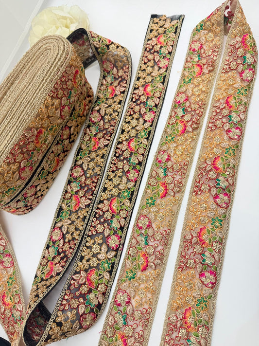 Black Floral Embroidered Lace Trim
