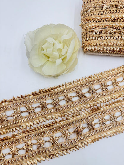 Gold Gota Patti Lace Trim Metallic Floral Border