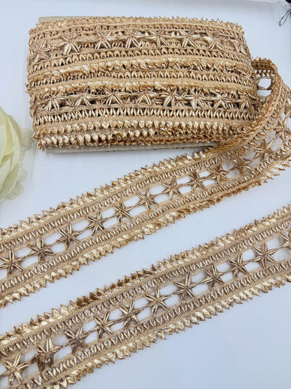 Gold Gota Patti Lace Trim Metallic Floral Border