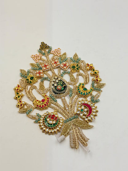 Handcrafted Peacock Kundan Pearl Applique