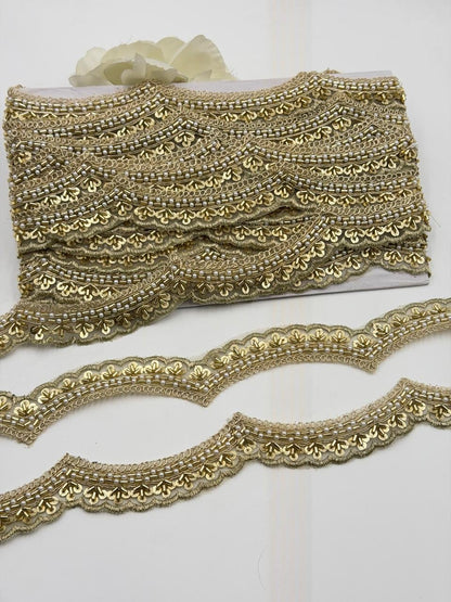 Luxury Gold Beaded Trim Handmade Cutdana Lace