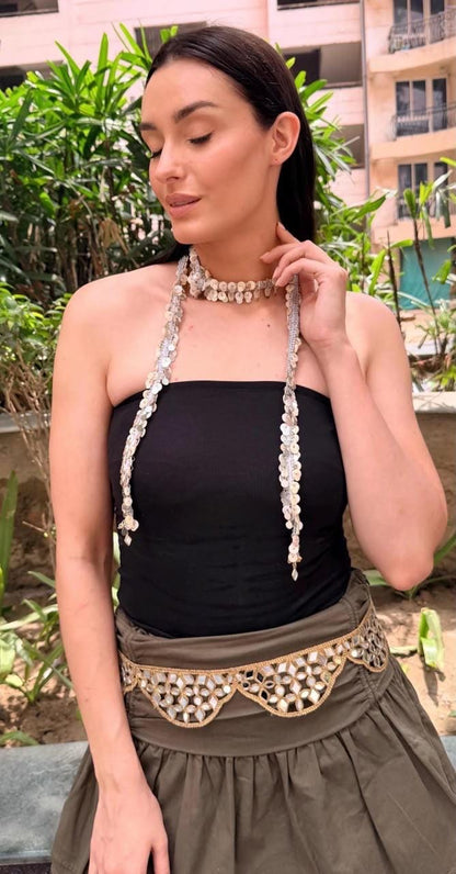 Gold Mirror Work Waist Belt Handcrafted Kamarbandh