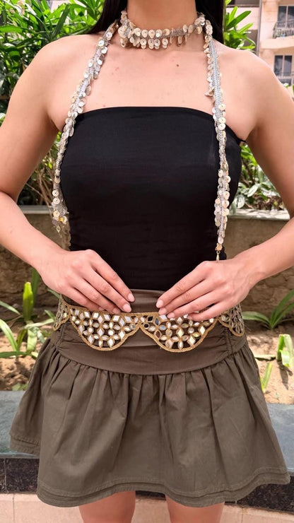 Gold Mirror Work Waist Belt Handcrafted Kamarbandh