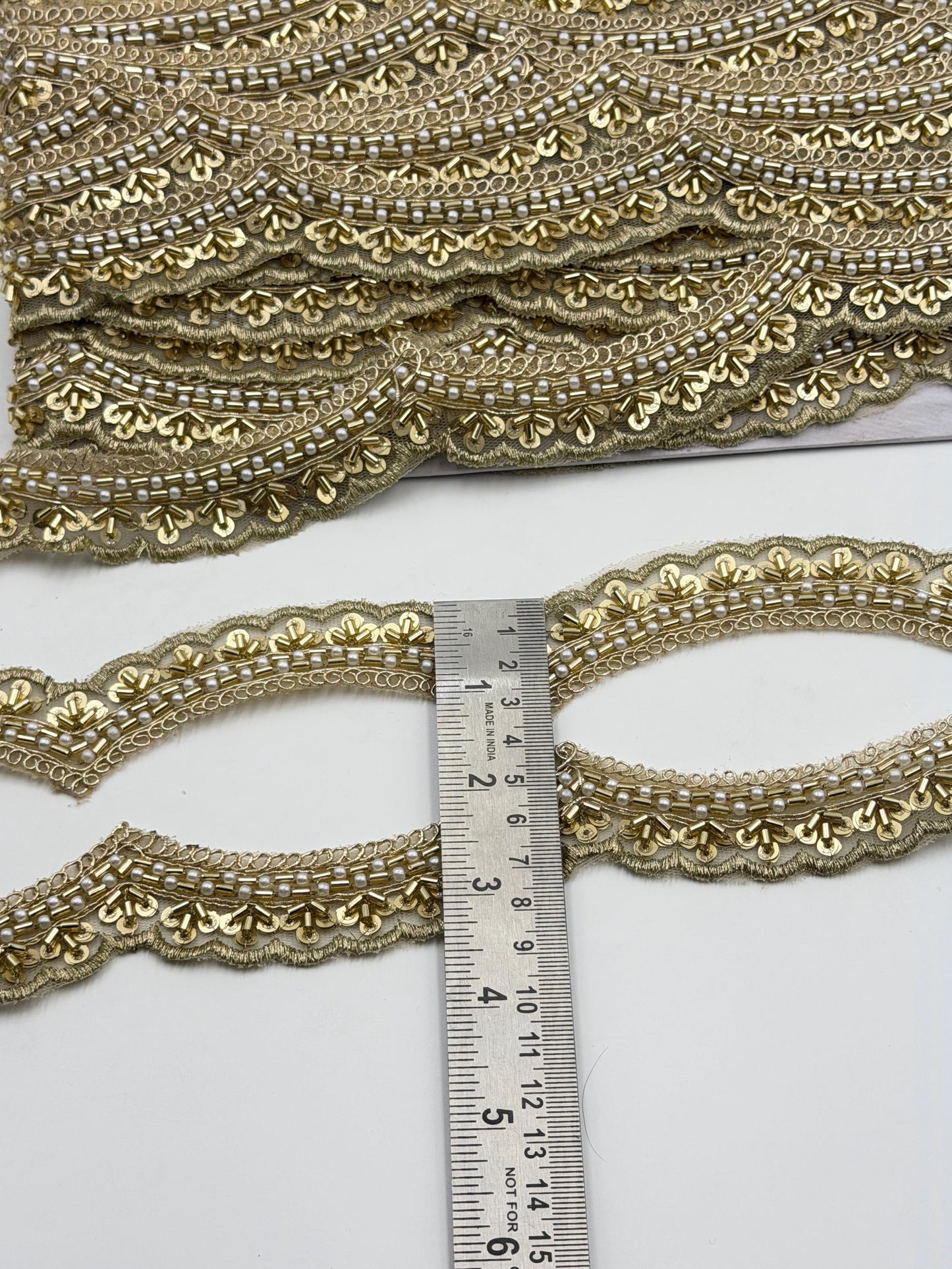 Luxury Gold Beaded Trim Handmade Cutdana Lace