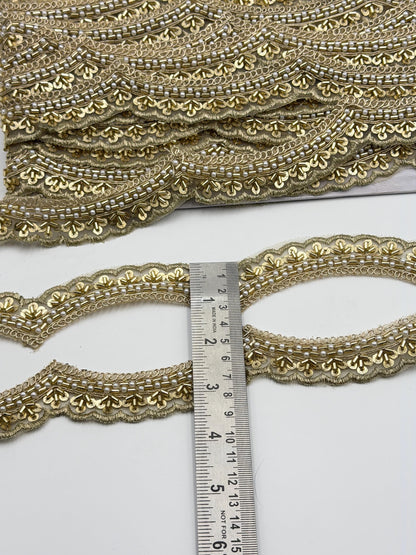 Luxury Gold Beaded Trim Handmade Cutdana Lace