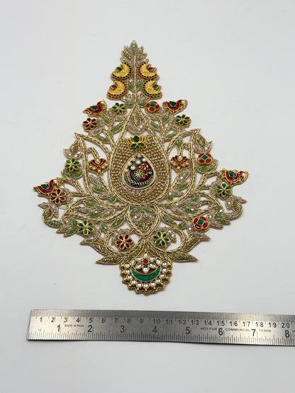Luxury Beaded Jewelled Applique Patch Gold Zari