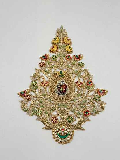 Luxury Beaded Jewelled Applique Patch Gold Zari