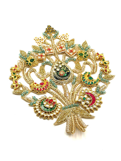 Handcrafted Peacock Kundan Pearl Applique