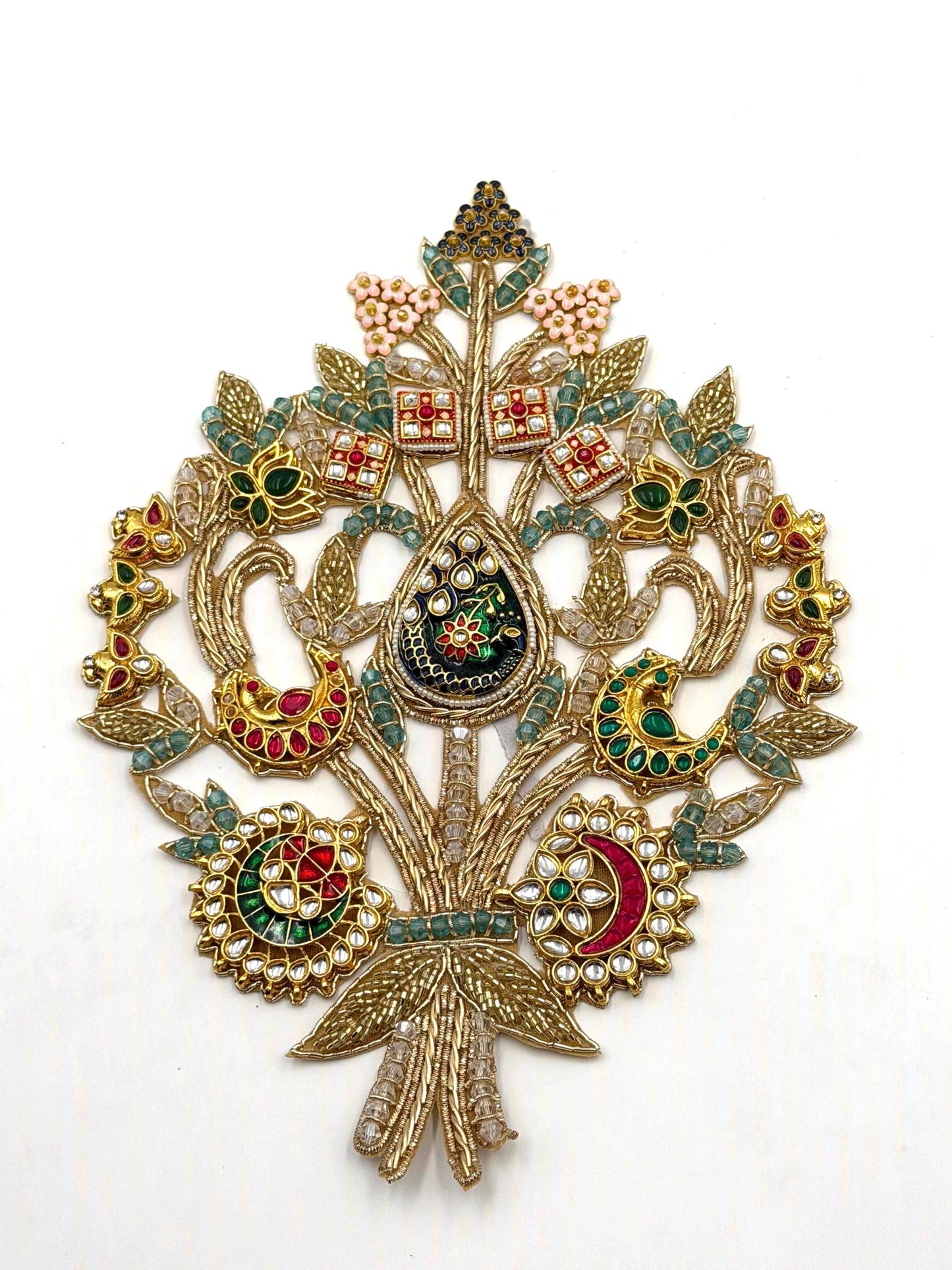 Handcrafted Peacock Kundan Pearl Applique